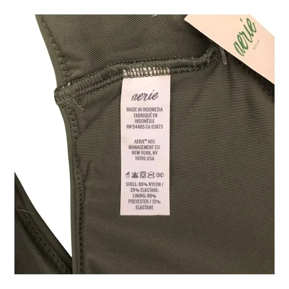 Aerie NWT Wide Strap Scoop Bikini Top Olive Fin Green Removable Pads Small